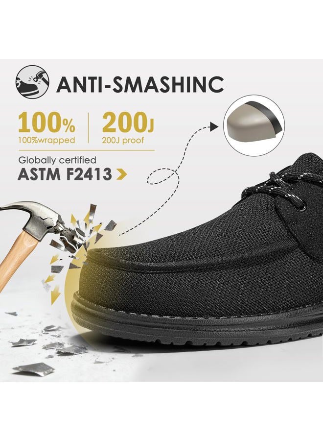 Fidabo Steel Toe Shoes for Men Slip Resistant Lightweight Work Safety Shoes Non Slip Comfortable Composite Toe Loafers Sneakers, Black, 10.5 - Image 3