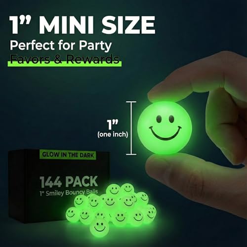 Bedwina 144 Pcs Bulk Bouncy Balls Glow in The Dark 1inch 27mm Diameter High Bouncing Small Rubber Smile Face Bouncing Balls for Kids Vending Machines Valentines Day Goodie Bag Party Favor - Image 5