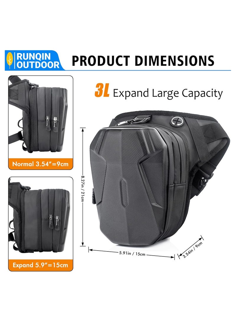 SOLARAE Hard Shell Drop Leg Bag for Men, Motorcycle Thigh Bag Large Capacity Tactical Crossbody Backpack, Multi-Pocket Storage Hip Thigh Bag for Camping Hiking Cycling Riding, Black - Image 3