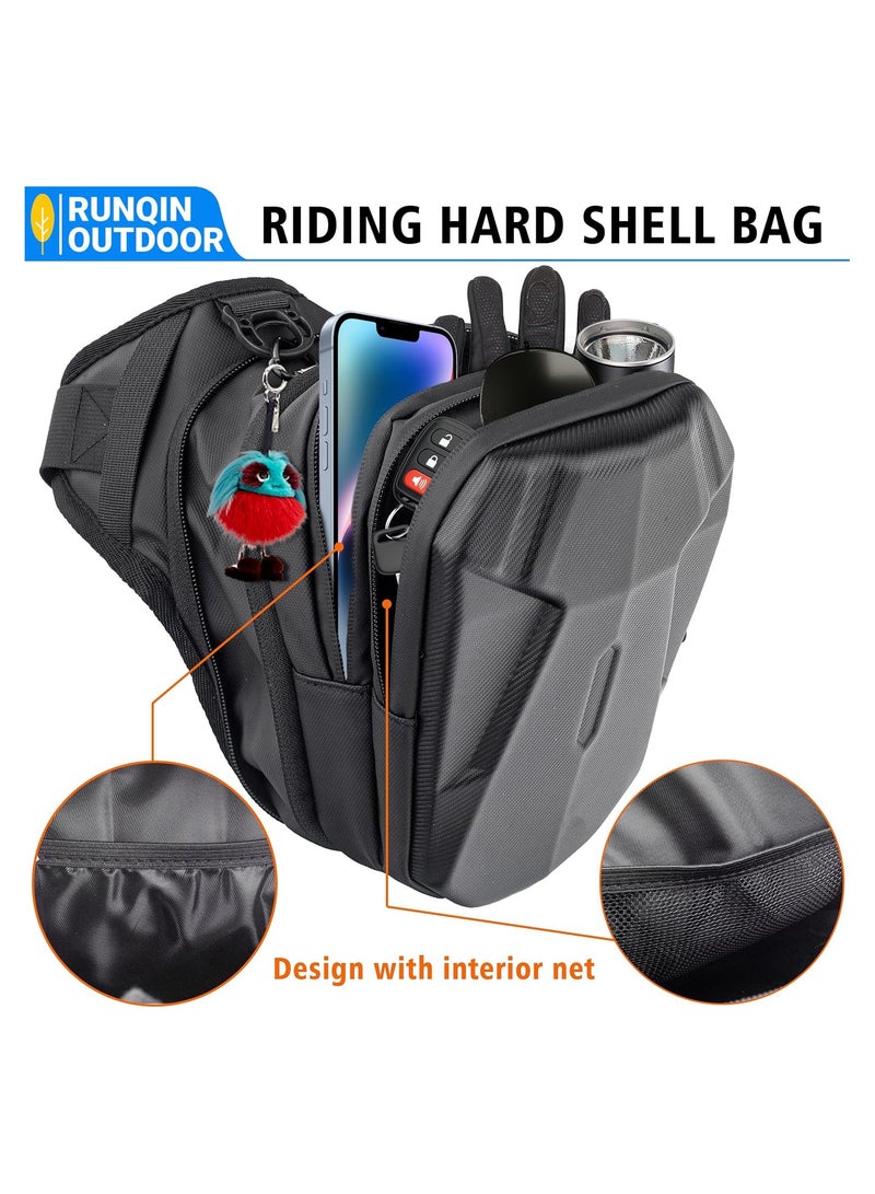 SOLARAE Hard Shell Drop Leg Bag for Men, Motorcycle Thigh Bag Large Capacity Tactical Crossbody Backpack, Multi-Pocket Storage Hip Thigh Bag for Camping Hiking Cycling Riding, Black - Image 2