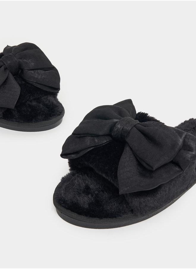 Styli Plush Bow Design Bedroom Slippers  - Image 4