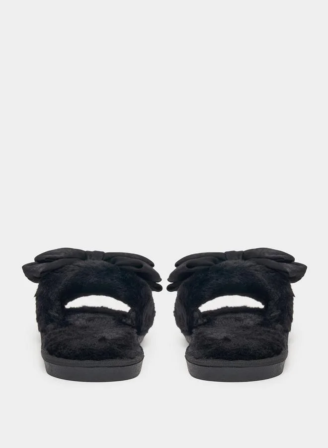 Styli Plush Bow Design Bedroom Slippers
