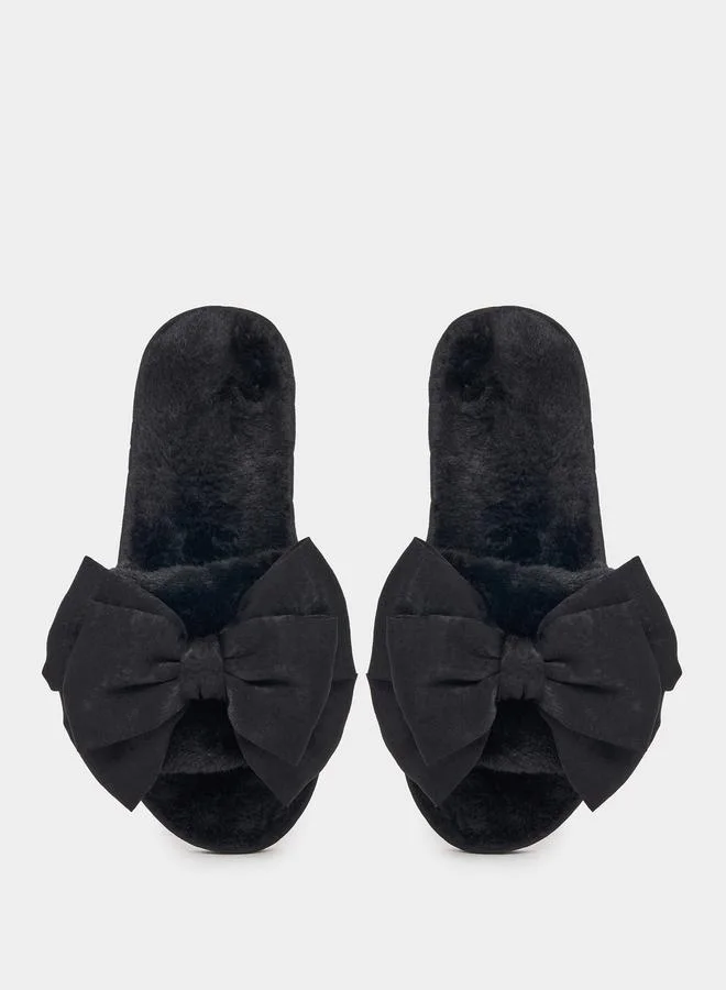 Styli Plush Bow Design Bedroom Slippers