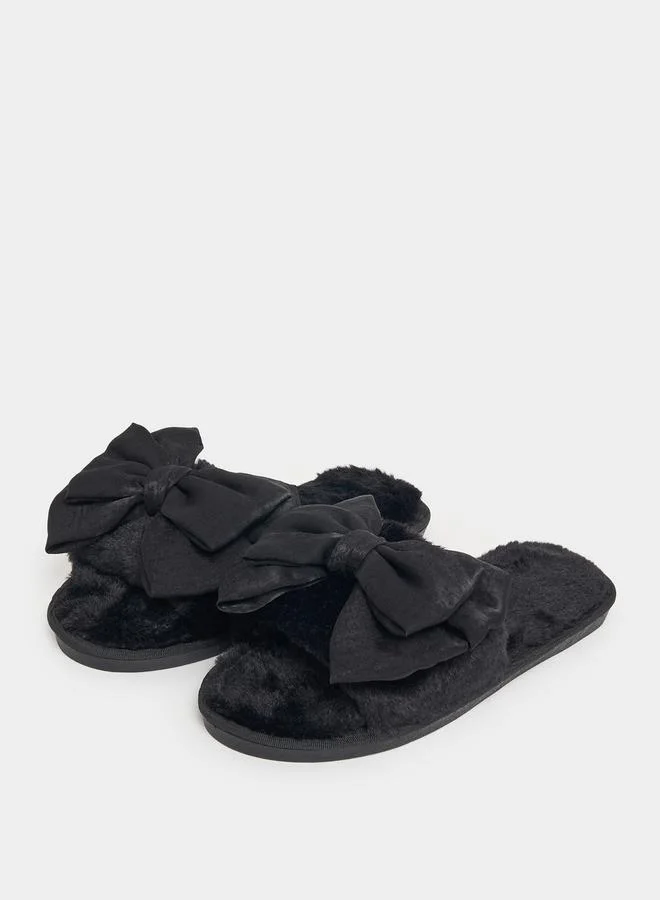 Styli Plush Bow Design Bedroom Slippers