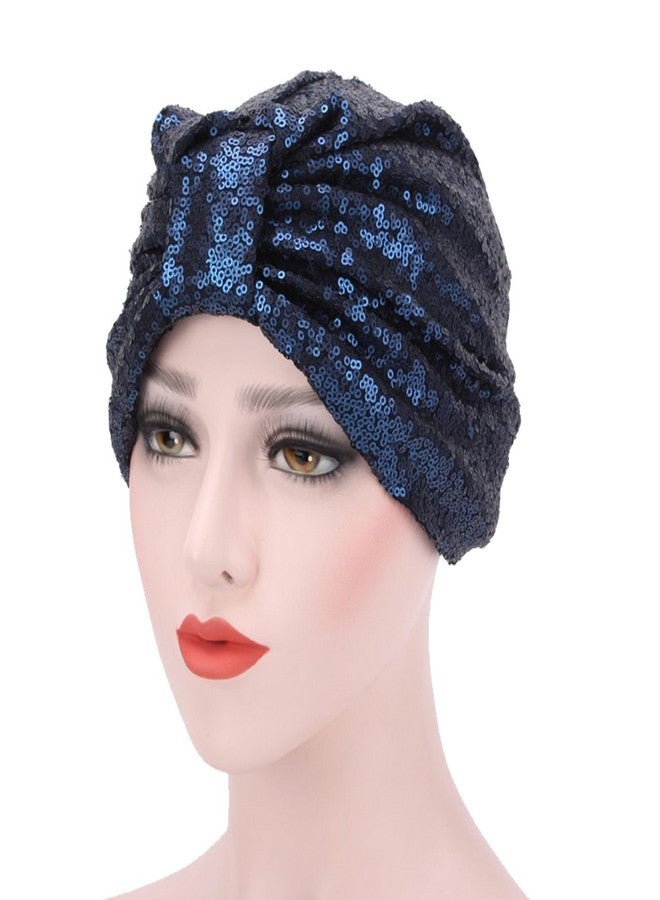 DECOU Sparkly Sequin Twist Pleated Hair Wrap Stretch Turban S232 (Navy) - Image 2