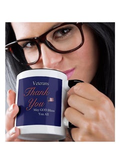 3DROSE 3dRose mug_36111_4 "Thank You Veterans, May God Bless you all. Text art with USA flag in red, white and blue." Two Tone Black Mug, 11 oz, Multicolor  - Image 2