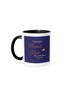 3DROSE 3dRose mug_36111_4 "Thank You Veterans, May God Bless you all. Text art with USA flag in red, white and blue." Two Tone Black Mug, 11 oz, Multicolor  - Image 1