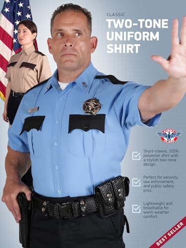 First Class 100% Polyester Two Tone Men's Uniform Shirt (US, Alpha, Small, Regular, Regular, Light Blue & Black) - Image 5