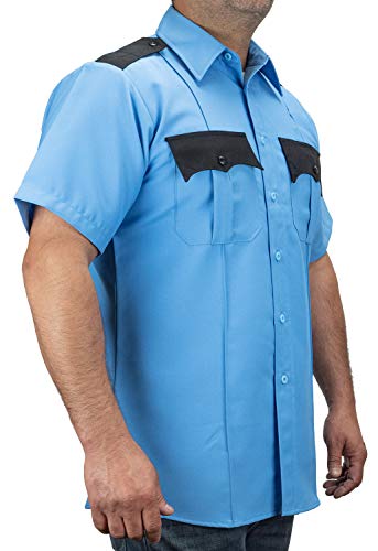 First Class 100% Polyester Two Tone Men's Uniform Shirt (US, Alpha, Small, Regular, Regular, Light Blue & Black) - Image 2