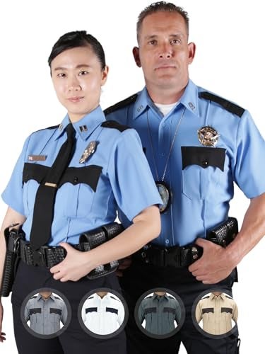 First Class 100% Polyester Two Tone Men's Uniform Shirt (US, Alpha, Small, Regular, Regular, Light Blue & Black) - Image 4