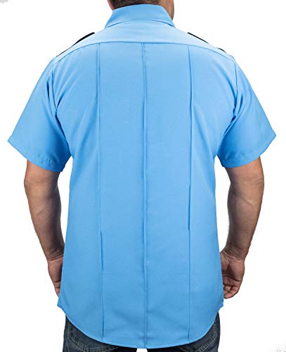 First Class 100% Polyester Two Tone Men's Uniform Shirt (US, Alpha, Small, Regular, Regular, Light Blue & Black) - Image 3