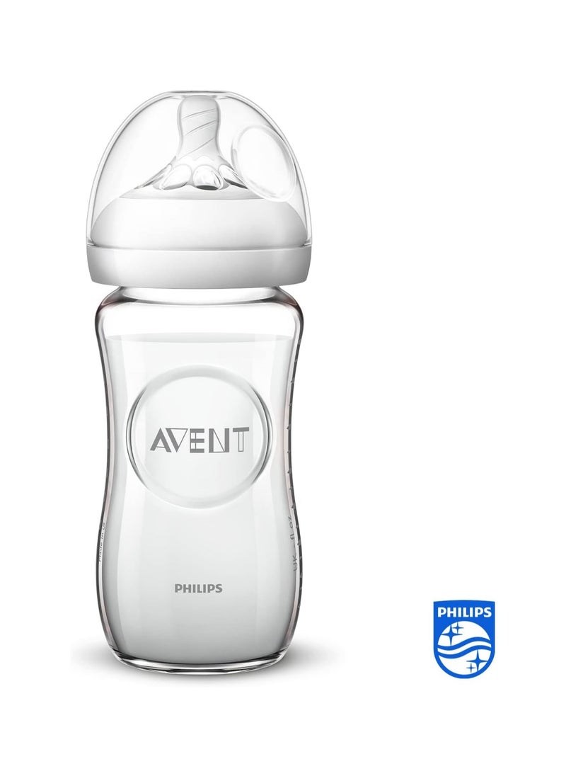 Avent Natural Glass Baby Bottle 240ml +1Months Easy to Combine with Breastfeeding/Allows Natural Latch  - Image 2