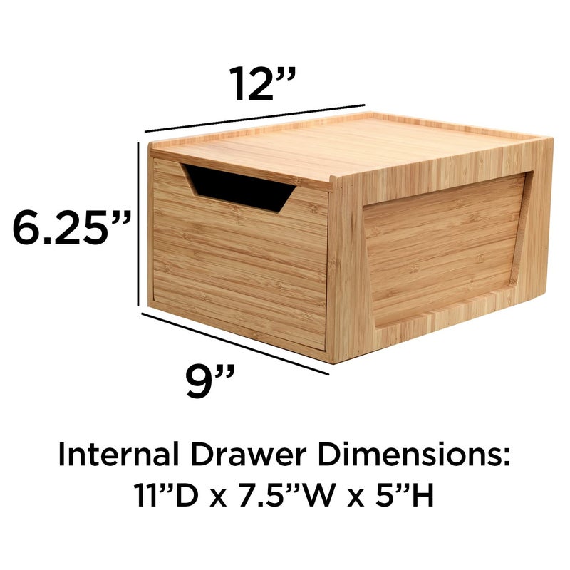 MobileVision Tall Bamboo Drawer, Stackable Storage Solution for Kitchen Products, Office Supplies, or Bathroom Cosmetics & Toiletries, 12â€ x 9â€ x 6.25â€ - Image 3