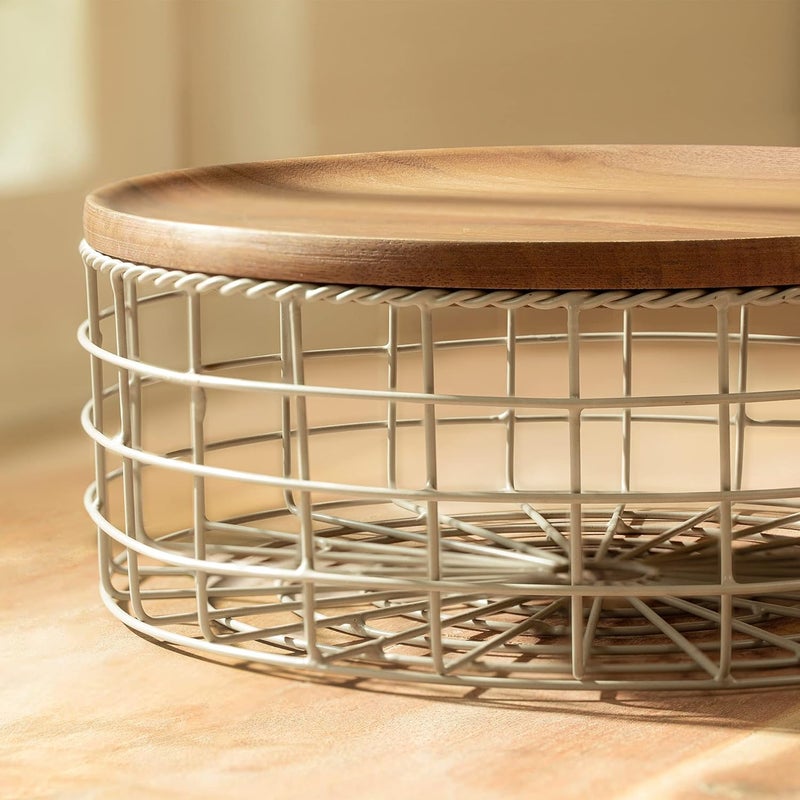 Ellementry Twine Wire Basket Round Dove Grey - Image 3