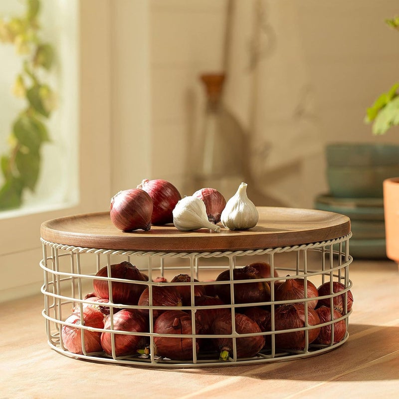 Ellementry Twine Wire Basket Round Dove Grey - Image 1