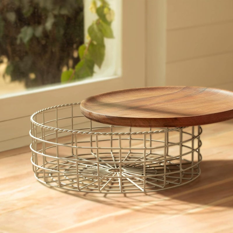 Ellementry Twine Wire Basket Round Dove Grey - Image 2