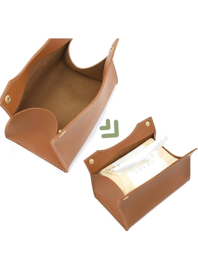 DECORHILLS Leather Tissue Box Rectangle | Long Tissue Box Cover | Tissue Box Holder | Faux Leather Tissue Box Cover Rectangular | Tissue Holder for Bathroom | Car Tissue Holder (Brown) - Image 5