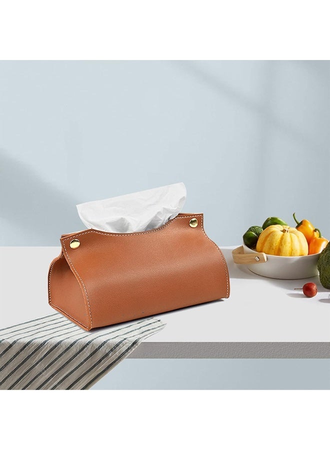DECORHILLS Leather Tissue Box Rectangle | Long Tissue Box Cover | Tissue Box Holder | Faux Leather Tissue Box Cover Rectangular | Tissue Holder for Bathroom | Car Tissue Holder (Brown) - Image 2