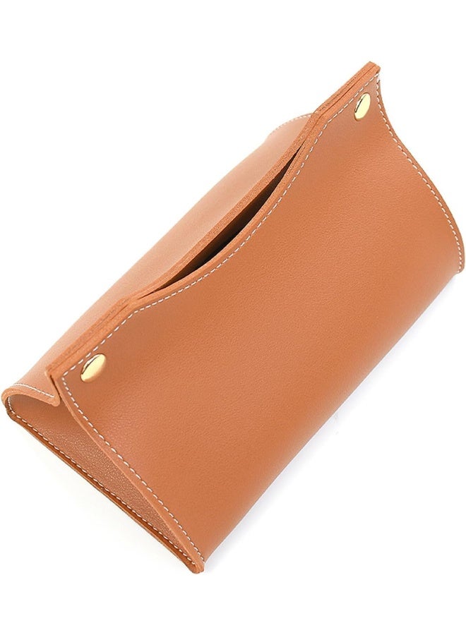 DECORHILLS Leather Tissue Box Rectangle | Long Tissue Box Cover | Tissue Box Holder | Faux Leather Tissue Box Cover Rectangular | Tissue Holder for Bathroom | Car Tissue Holder (Brown) - Image 1