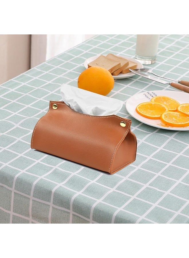 DECORHILLS Leather Tissue Box Rectangle | Long Tissue Box Cover | Tissue Box Holder | Faux Leather Tissue Box Cover Rectangular | Tissue Holder for Bathroom | Car Tissue Holder (Brown) - Image 3