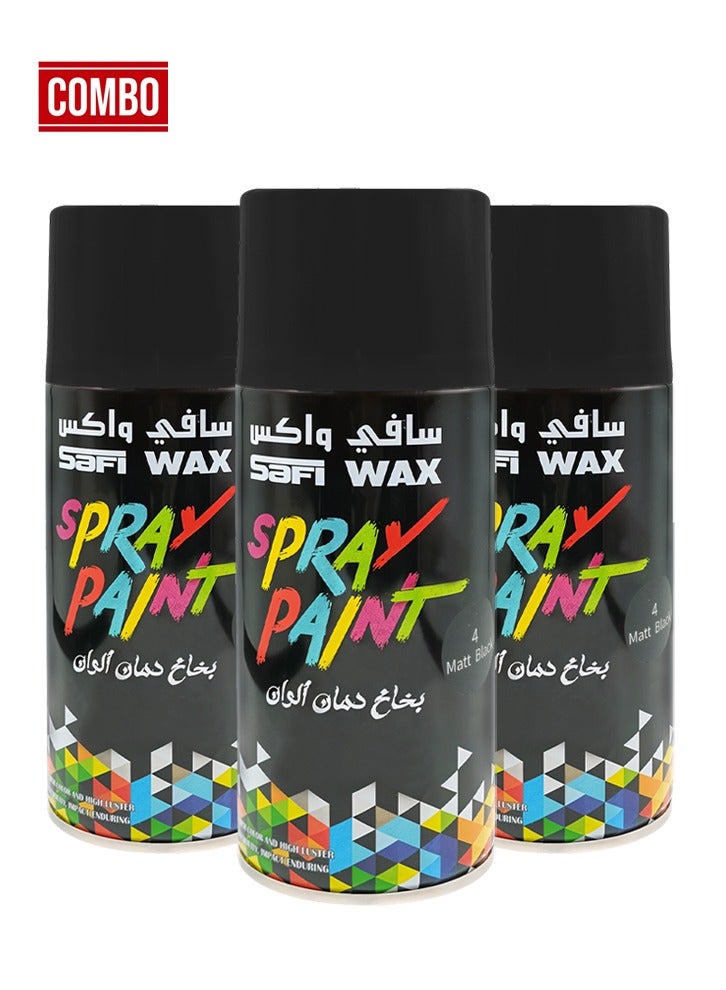 سافي واكس طلاء بخاخ شمعي من صافي، أسود مطفي، 400 مل (عبوة من 3 قطع)، متعدد الاستخدامات على الأسطح المعدنية والخشبية والزجاجية والجدران والقماش، سريع الجفاف، يدوم طويلًا، تغطية فائقة، مقاوم للخدش والبهتان، طلاء داخلي وخارجي قابل للتركيب بنفسك. - Image 1