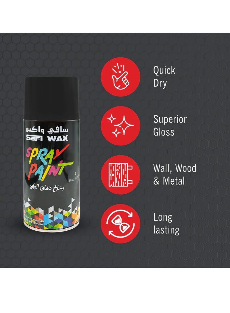 سافي واكس طلاء بخاخ شمعي من صافي، أسود مطفي، 400 مل (عبوة من 3 قطع)، متعدد الاستخدامات على الأسطح المعدنية والخشبية والزجاجية والجدران والقماش، سريع الجفاف، يدوم طويلًا، تغطية فائقة، مقاوم للخدش والبهتان، طلاء داخلي وخارجي قابل للتركيب بنفسك. - Image 3