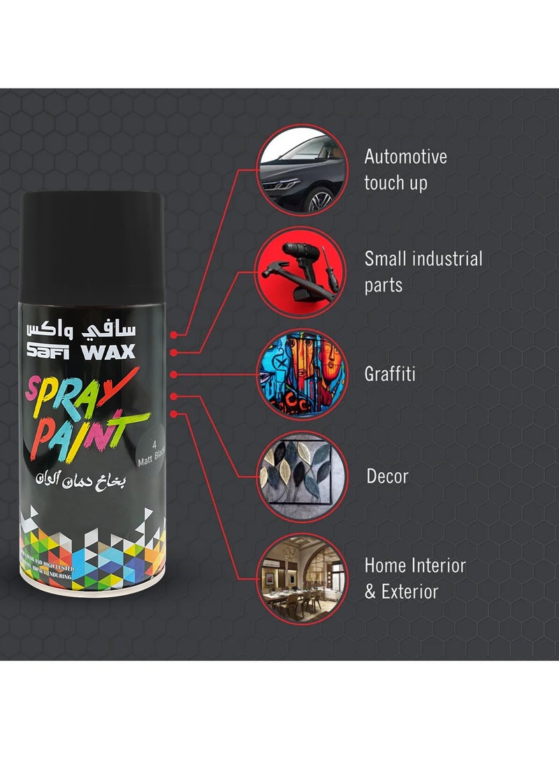 سافي واكس طلاء بخاخ شمعي من صافي، أسود مطفي، 400 مل (عبوة من 3 قطع)، متعدد الاستخدامات على الأسطح المعدنية والخشبية والزجاجية والجدران والقماش، سريع الجفاف، يدوم طويلًا، تغطية فائقة، مقاوم للخدش والبهتان، طلاء داخلي وخارجي قابل للتركيب بنفسك. - Image 4