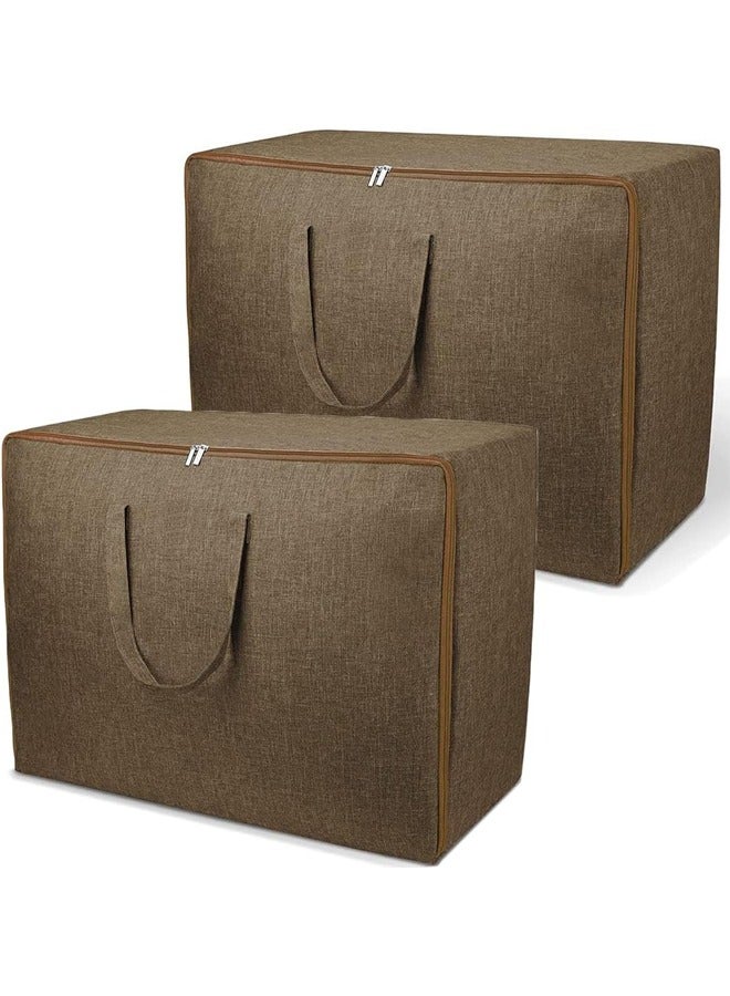 DUNISO 2 Pcs Large Blanket Storage Bag, Under Bed Storage Tote for Comforters, Clothes, Linens. Water Resistant and Breathable Closet Bags ,60x45x26cm,Brown  - Image 1
