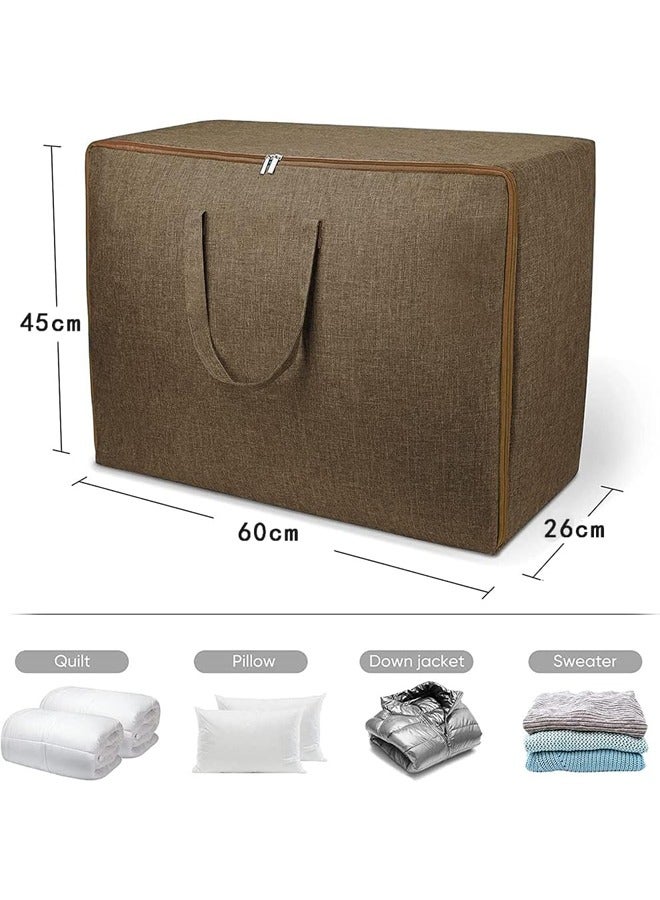DUNISO 2 Pcs Large Blanket Storage Bag, Under Bed Storage Tote for Comforters, Clothes, Linens. Water Resistant and Breathable Closet Bags ,60x45x26cm,Brown  - Image 2