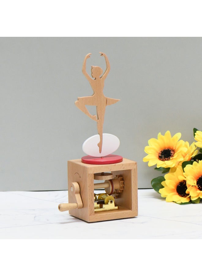 Creative Fox Rolling Pin Animal Dance Ballet Solid Wood Hand-cranked Music Box Ornaments Movement-Color:Fox Rolled Wooden Hand-cranked Music Box