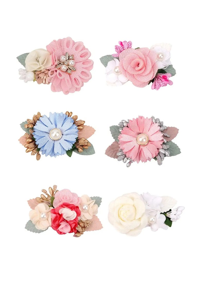 KASTWAVE Flower Hair Clip Set for Baby Girls 6Pcs Delicate Floral Barrettes Hair Care Hair Bands Accessories Bows Hemming Clip for Newborn Infant Baby Toddles Teen Girl Gifts Six Flower Style - Image 1