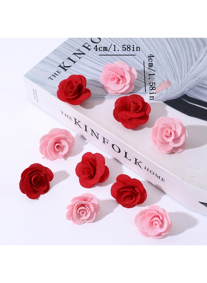 مجموعة من 20 مشبك شعر مزينة بأشكال زهور صغيرة حمراء ووردية - Image 2