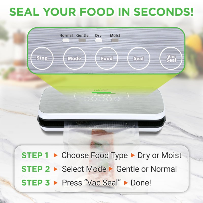 NutriChef Vacuum Sealer | Automatic Vacuum Air Sealing System For Food Preservation w/ Starter Kit | Compact Design | Lab Tested | Dry & Moist Food Modes | Led Indicator Lights - Image 2