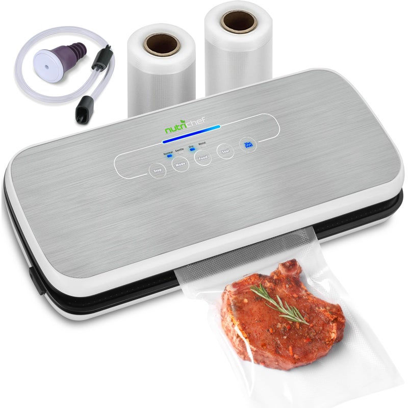NutriChef Vacuum Sealer | Automatic Vacuum Air Sealing System For Food Preservation w/ Starter Kit | Compact Design | Lab Tested | Dry & Moist Food Modes | Led Indicator Lights - Image 1