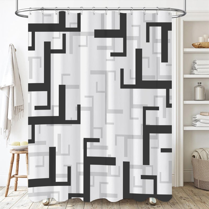 BTTN 96 Inches Extra Long Shower Curtain 72x96 Inch Long Geometric Waterproof Fabric Shower Curtain Set with 12 Hooks Tall Modern Abstract Neutral Cloth Shower Curtains for Bathroom Black and White