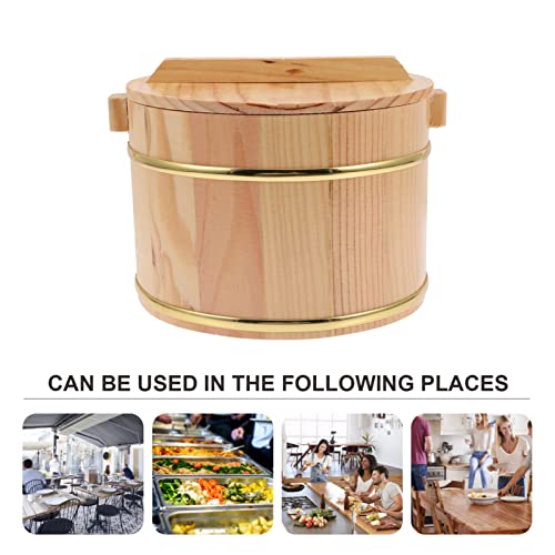Alipis 1 Set of Wooden Rice Bucket Rice Steamed Cask Wooden Sushi Bowl Hangiri Sushi Oke Mixing Tub with Lid for Home Kitchen Restaurant 20cm - Image 4