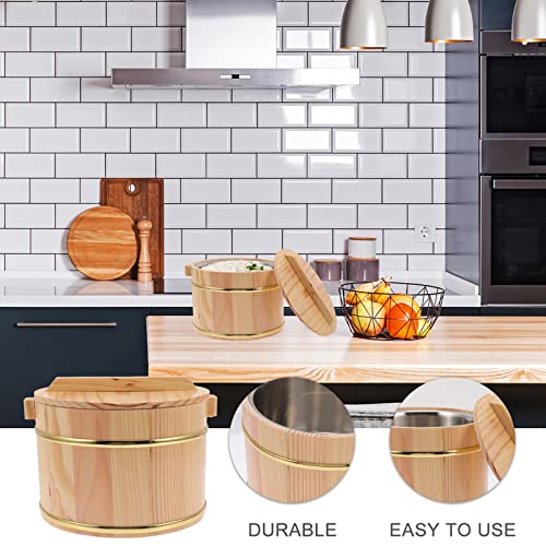Alipis 1 Set of Wooden Rice Bucket Rice Steamed Cask Wooden Sushi Bowl Hangiri Sushi Oke Mixing Tub with Lid for Home Kitchen Restaurant 20cm - Image 5