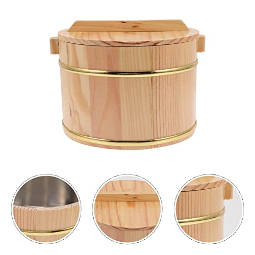 Alipis 1 Set of Wooden Rice Bucket Rice Steamed Cask Wooden Sushi Bowl Hangiri Sushi Oke Mixing Tub with Lid for Home Kitchen Restaurant 20cm - Image 3