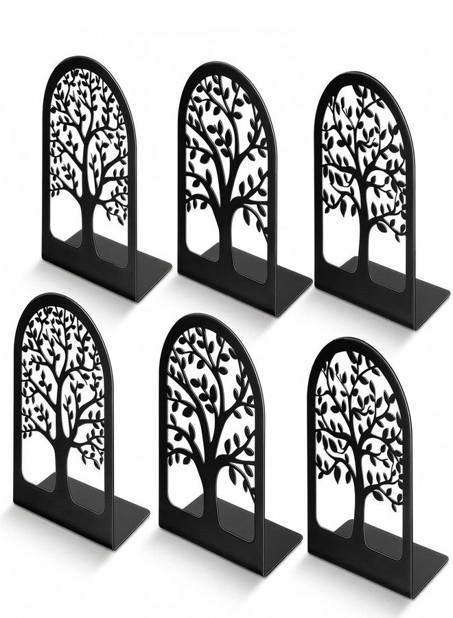 HappyHapi Book Ends, Metal Bookends for Shelves Decorative, Tree Stopper for Heavy Books, Black Ends to Hold Books for Home Office, 6.5 X 4.7 X 3.5 Inch(3 Pairs/6 Pcs, Large) - Image 1