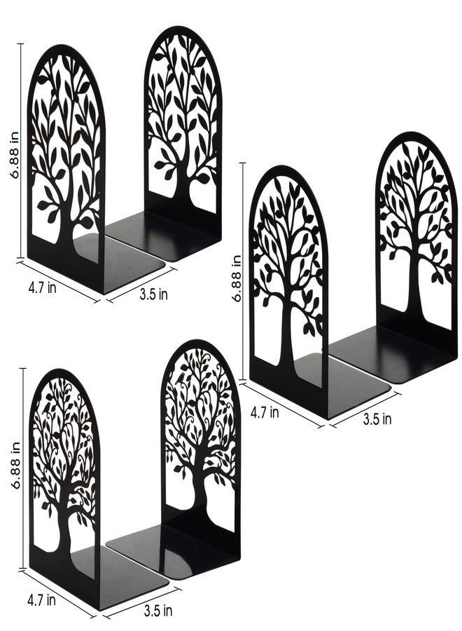 HappyHapi Book Ends, Metal Bookends for Shelves Decorative, Tree Stopper for Heavy Books, Black Ends to Hold Books for Home Office, 6.5 X 4.7 X 3.5 Inch(3 Pairs/6 Pcs, Large) - Image 2