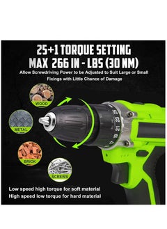 Genaric 21V Cordless Drill, Power Drill Set with 2 Batteries and Charger, Multifunctional Rechargeable Handheld Electric Screwdriver Electric Drill Drivers Built-in LED, with 2-Speed, 25 Torque Setting  - Image 3
