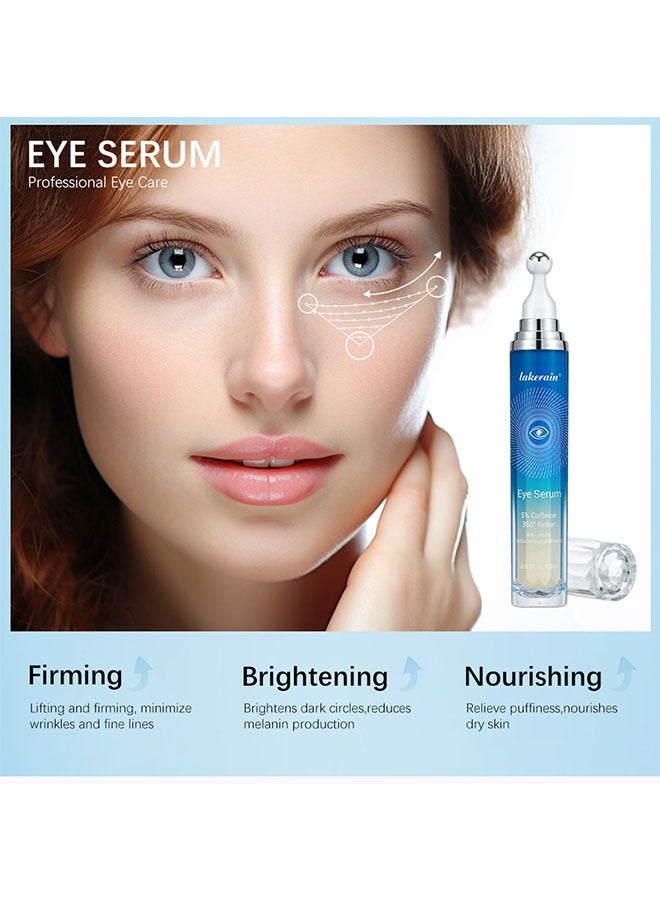 lakerain Eye Serum 5% Caffeine 360°Roller- Anti-Aging Reduces Eye Puffness, Improve Fine Lines and Dark Circles Under the Eyes 15ml - Image 2