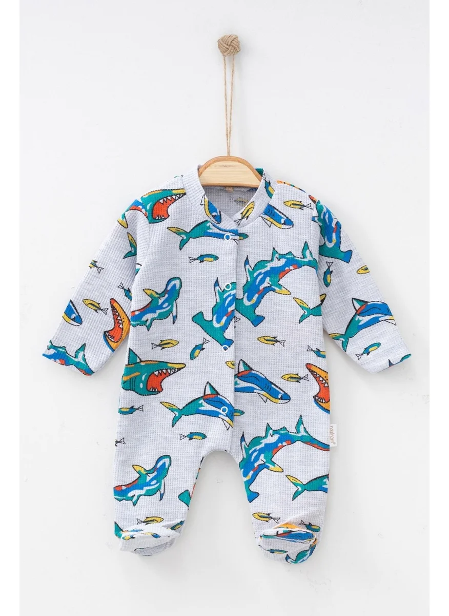 Ada Bebek Çocuk Ada Baby Child 100% Cotton Shark Patterned Jumpsuit with Booties 1927