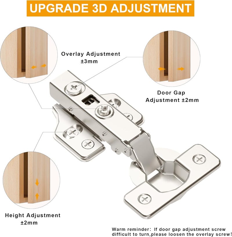 Luokim HS 4pcs 110 Degree Frameless Cabinet Door Concealed Hinges - Full Overlay Nickel Plated - Image 4