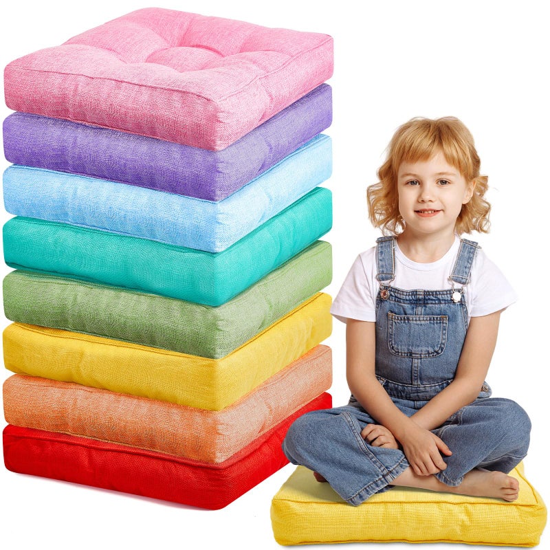 Juexica Juexica 8 Pcs Floor Cushions for Kids Floor Pillows Flexible Seating Cushions 35 Thick Flexible Seating Classroom Furniture Meditation Seat Pillows for Home Nursery Yoga DecorRainbow ColorSquare