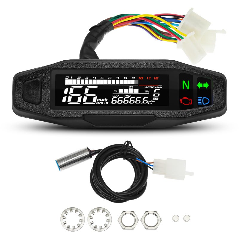 MAIMEIMI Motorcycle Speedometer MAIMEIMI 916V Universal Motorcycle Gauge Cluster with Digital Speedometer Small Engine Tachometer Odometer 6 Gear 12000 RPM MPH Mini LCD VA Screen - Image 2