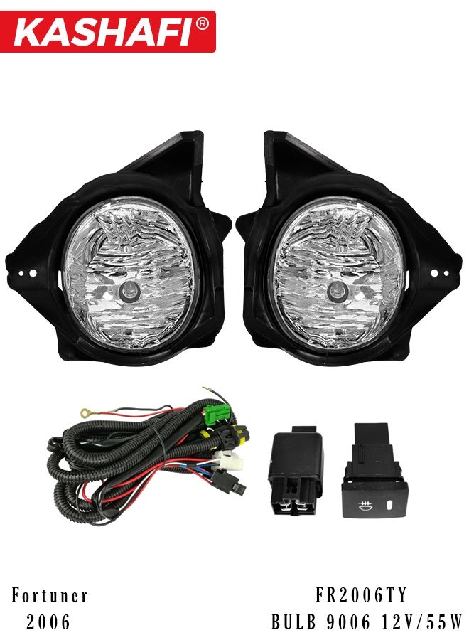 طقم مصابيح ضباب من كاشافي لسيارة تويوتا فورتشنر 2006، طقم مصابيح ضباب أمامية FR2006TY مع أسلاك توصيل ومرحل ومفتاح تشغيل، نوع المصباح 9006، 12 فولت 55 واط، مصابيح ضباب مقاومة للماء بعدسات زجاجية شفافة. - Image 1