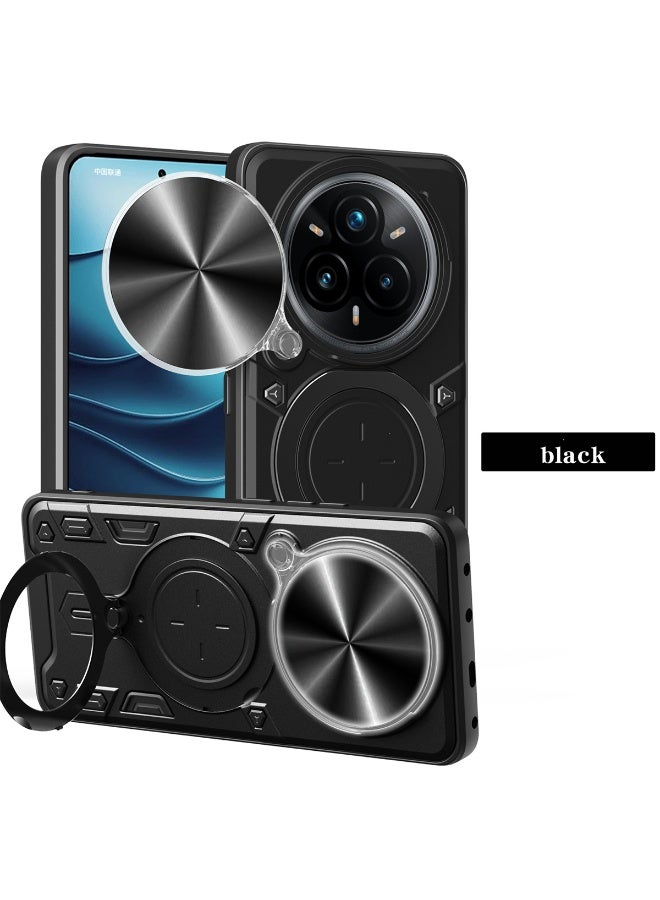 SanHu for realme 14 Pro 5G Case, Slide Camera Lens Cover, Magnetic Ring Holder Kickstand Protective Phone Case for realme 14 Pro 5G, Black - Image 1