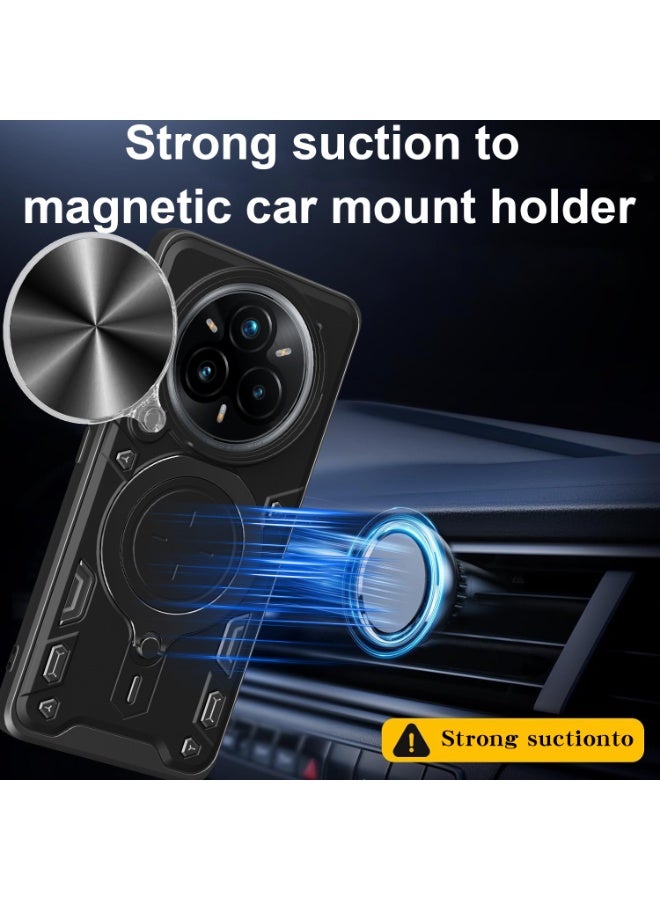 SanHu for realme 14 Pro 5G Case, Slide Camera Lens Cover, Magnetic Ring Holder Kickstand Protective Phone Case for realme 14 Pro 5G, Black - Image 3