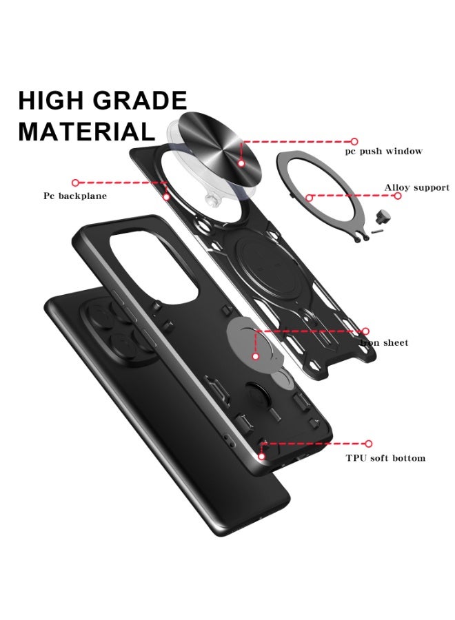 SanHu for realme 14 Pro 5G Case, Slide Camera Lens Cover, Magnetic Ring Holder Kickstand Protective Phone Case for realme 14 Pro 5G, Black - Image 2